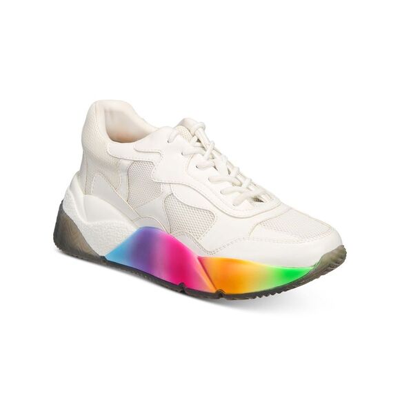 INC Shoes - INC Womens White Colorblocked Bubblez Round Toe Wedge Athletic Sneakers 5 M